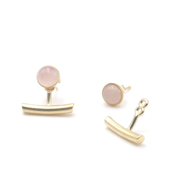 Boucles d'oreilles Ariane pendants barres - Quartz Rose